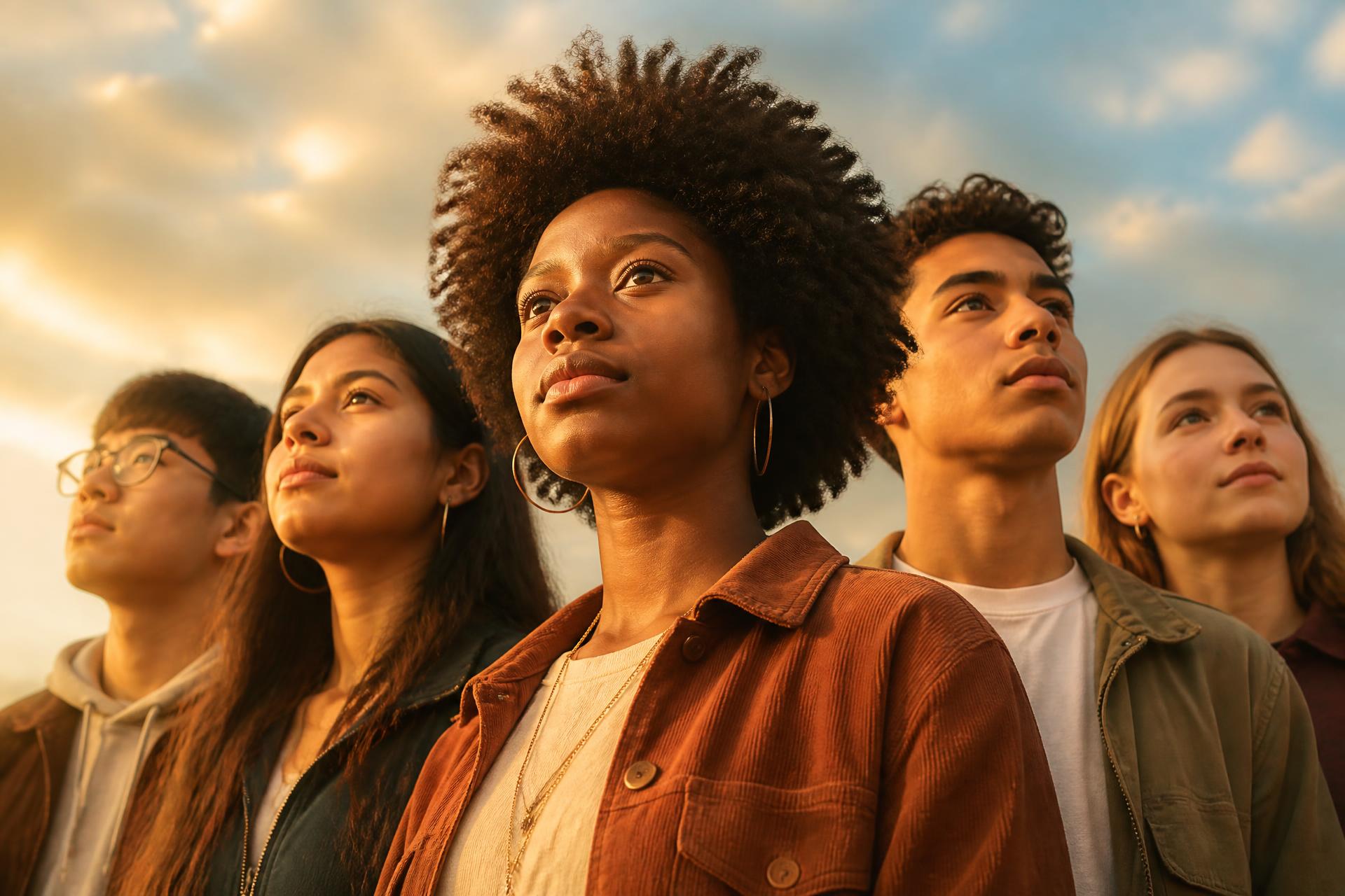 Diverse young people from all ethnicities standing confident in their identity as children of God