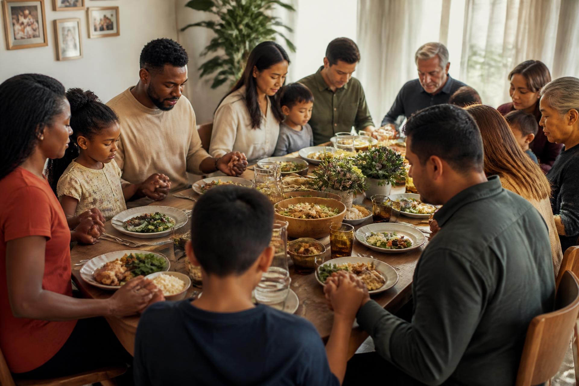 Multi-ethnic families together — Black, Asian, White, Hispanic — discovering God's design for the family